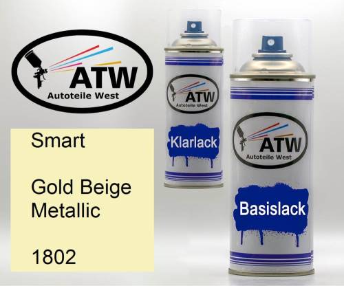 Smart, Gold Beige Metallic, 1802: 400ml Sprühdose + 400ml Klarlack - Set, von ATW Autoteile West.